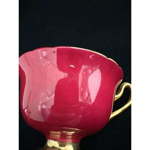Shelley Bone China Floral Tea Cup & Saucer Set Vintage Deep Red Burgundy & Gold - Picture 6 of 8